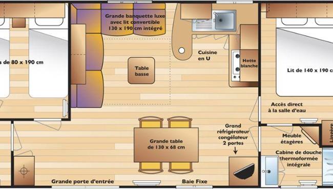 mobile home Cottage for rent 2 bedrooms jacuzzi spa campsite Kost Ar Moor fouesnant brittany