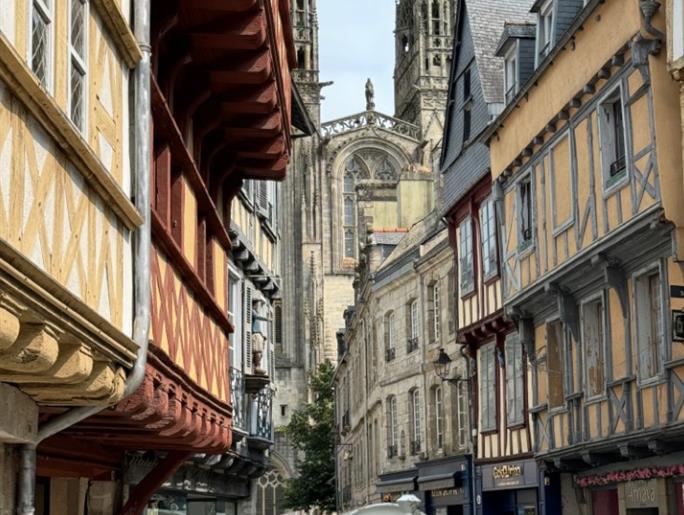 Alley of Quimper with its cathedral